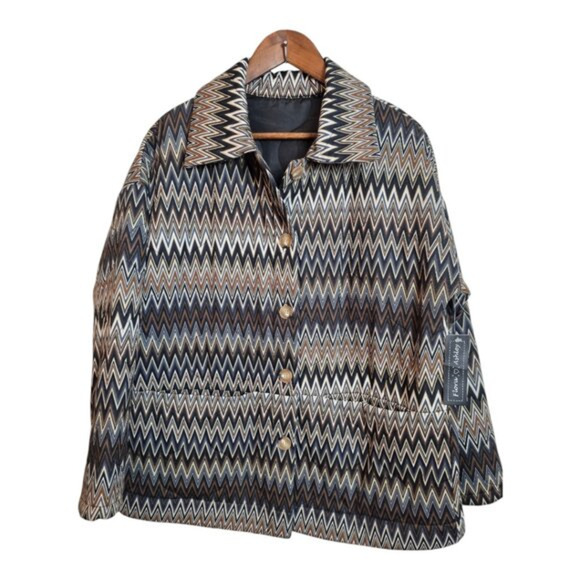 Flora Ashley Womens Chevron Quilted Coat Button Long Sleeves Multicolor Medium - Picture 2 of 15